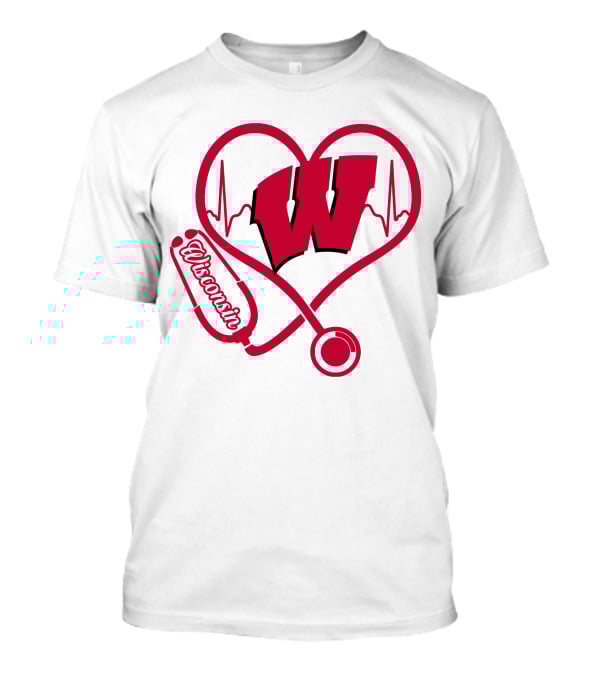 Nurse Love Wisconsin Badgers Heartbeat Stethoscope T-Shirt