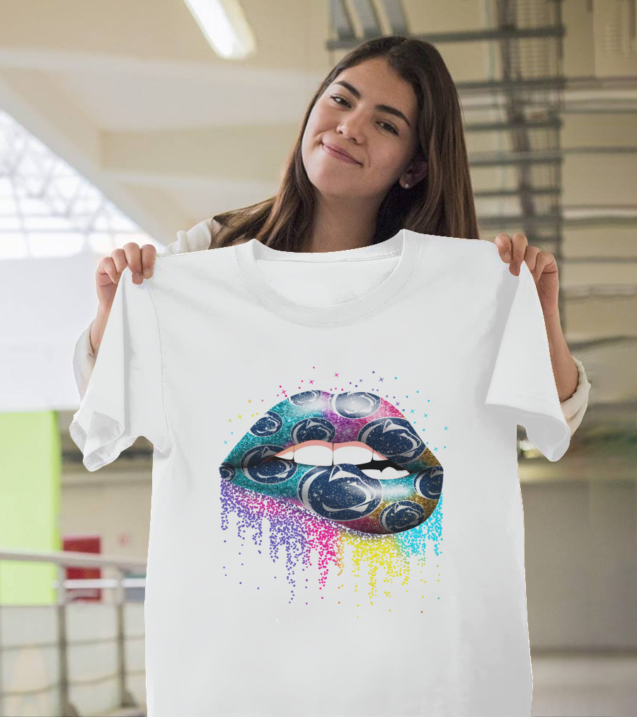 Penn State Nittany Lions Glitter Lips Colorful Logo Burst T-Shirt