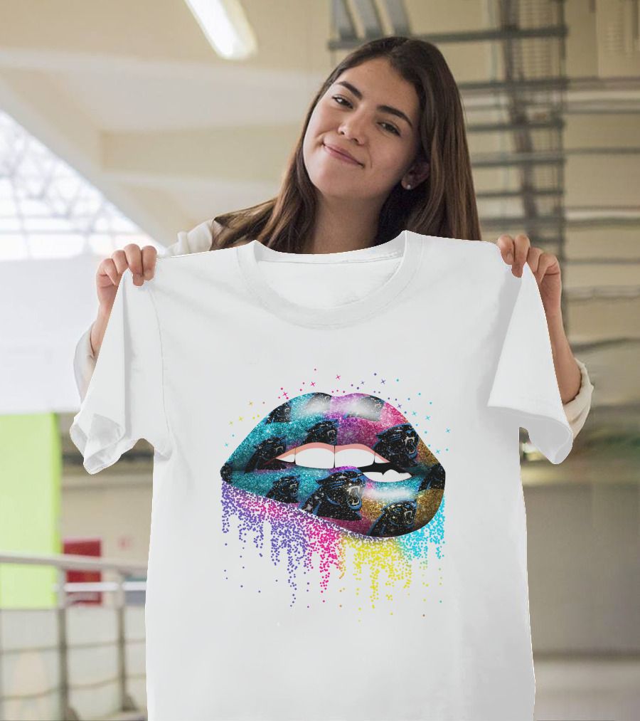 Lips Carolina Panthers Glitter Ombre Fan T-Shirt
