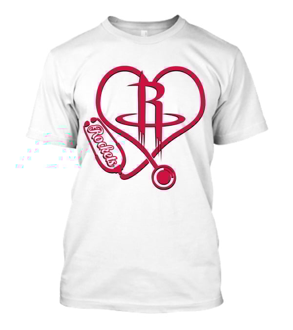 Nurse Heart Rockets Houston Basketball Logo Stethoscope T-Shirt