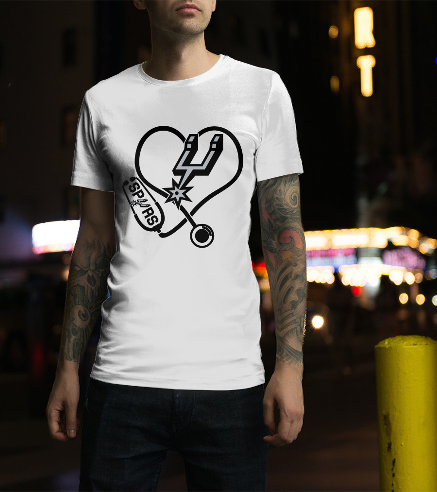 Nurse Love Heart Stethoscope San Antonio Spurs T-Shirt