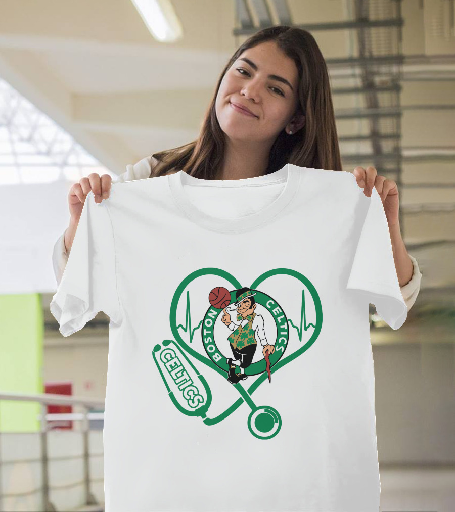 Nurse Love Boston Celtics Heart Stethoscope T-Shirt