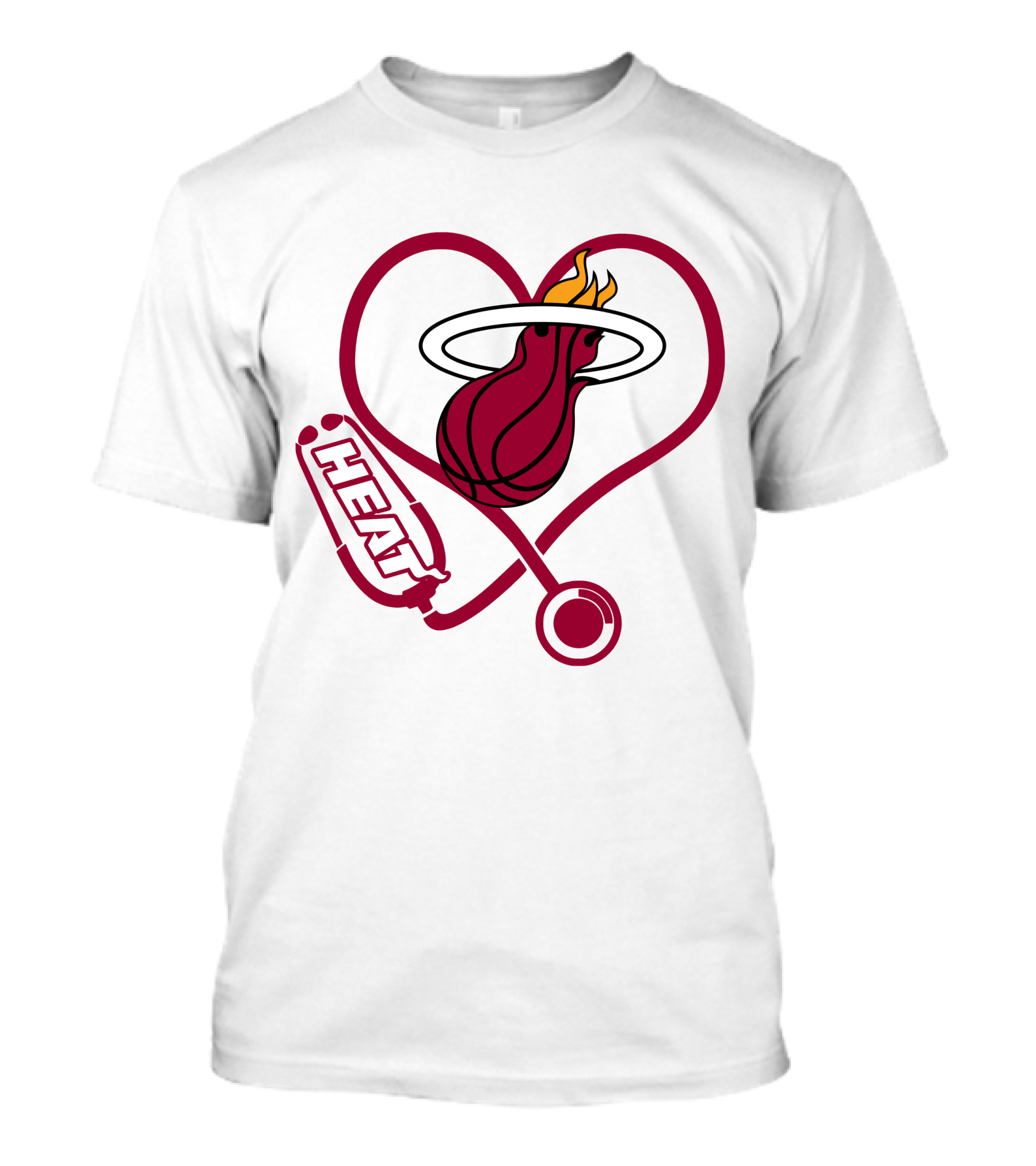 Nurse Love Miami Heat Heart Stethoscope Basketball Flame T-Shirt
