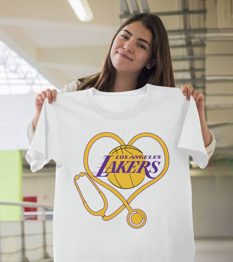 Los Angeles Lakers Heart Stethoscope Nurse Love T-Shirt