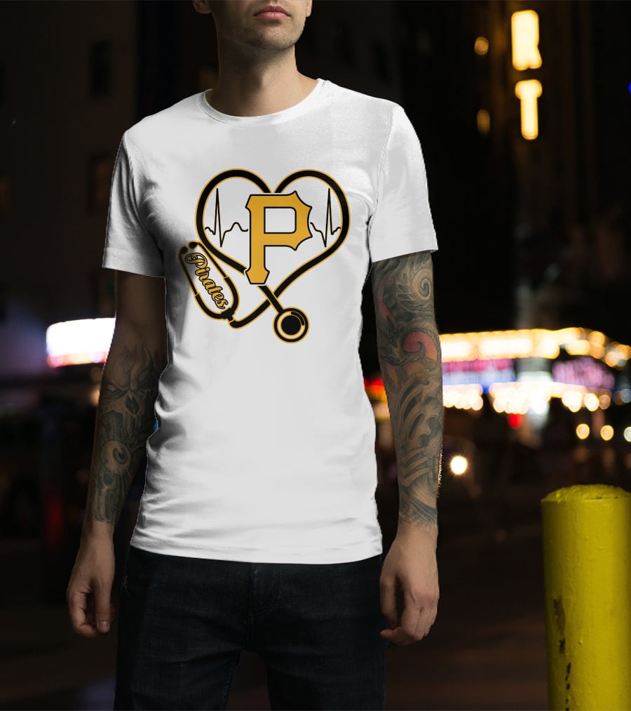 Nurse Heartbeat Stethoscope Pittsburgh Pirates Fan Love T-Shirt