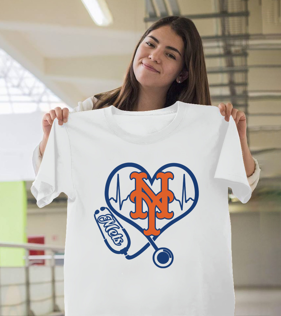 New York Mets Nurse Heartbeat Stethoscope Mets T-Shirt