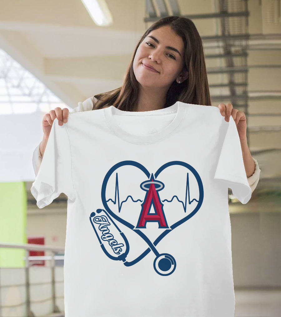 Los Angeles Angels Nurse Love Heartbeat Stethoscope T-Shirt