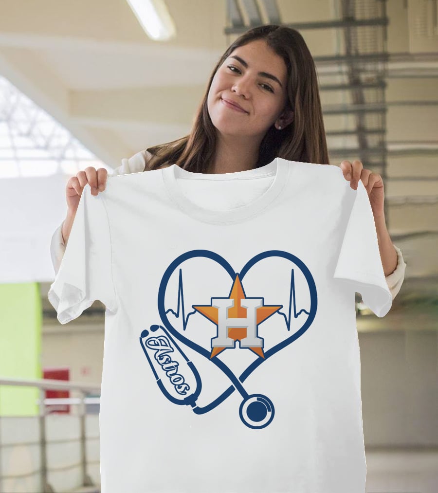 Nurse Love Astros Heartbeat Stethoscope T-Shirt