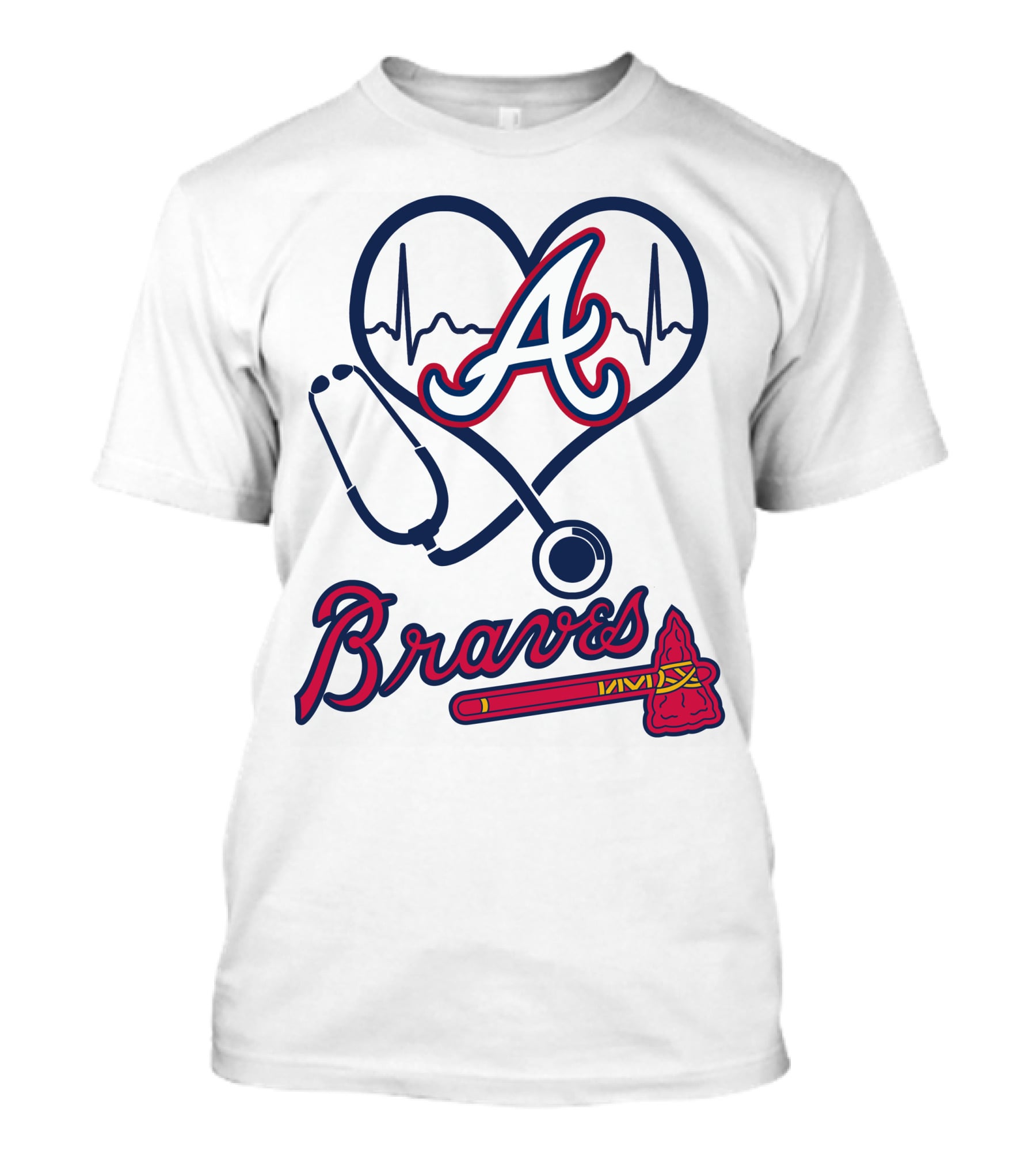 Nurse Love Braves Heartbeat Stethoscope Atlanta T-Shirt
