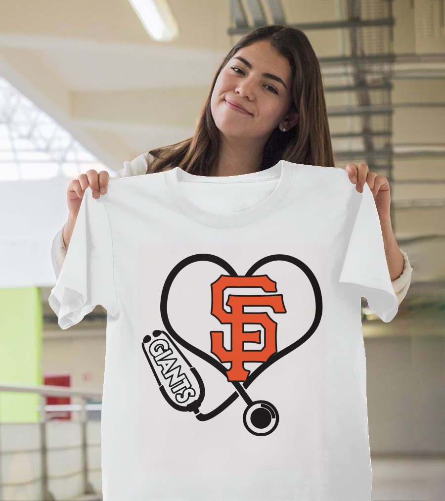 San Francisco Giants Nurse Love Heart Stethoscope T-Shirt