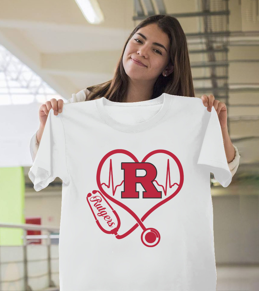 Rutgers Scarlet Knights Nurse Love Stethoscope Heartbeat T-Shirt