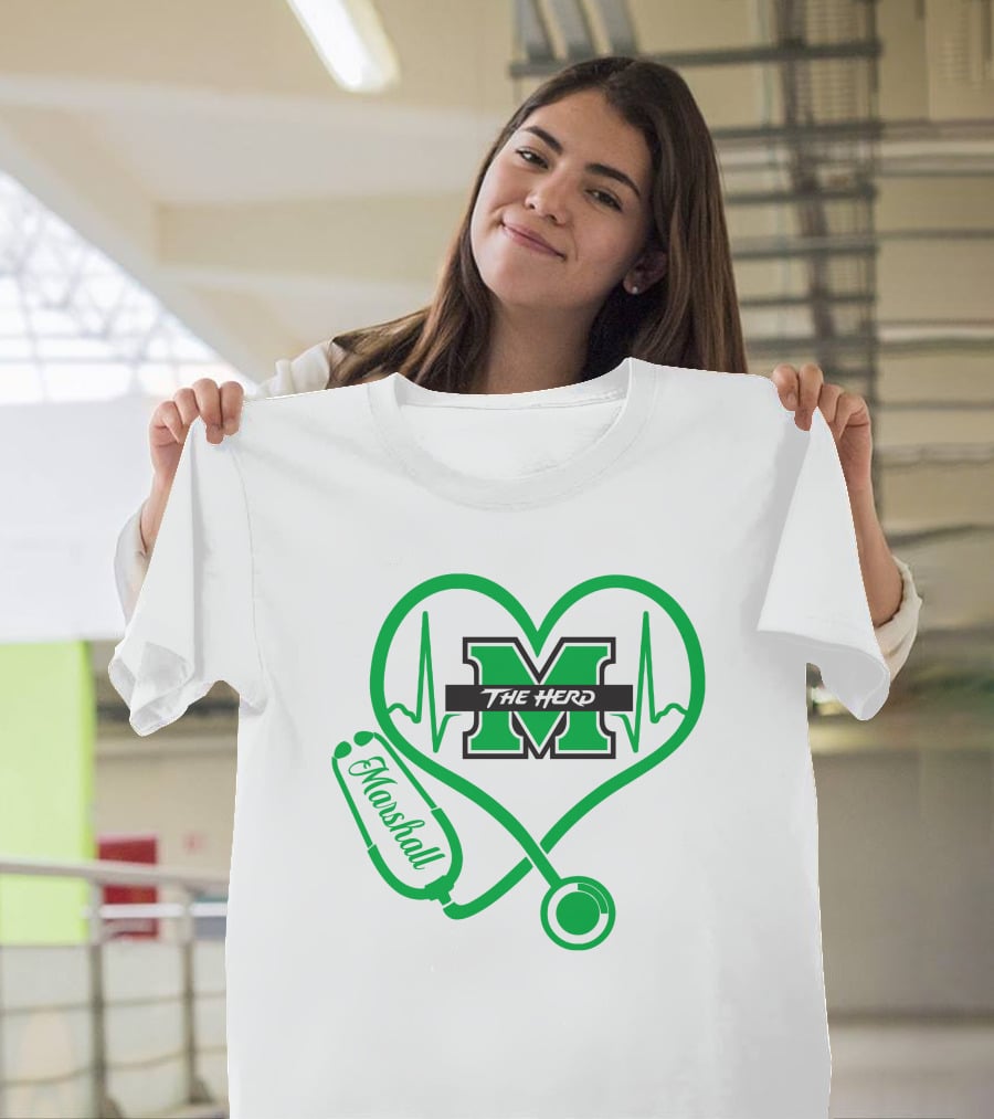 Marshall Thundering Herd Nurse Love Heartbeat Stethoscope T-Shirt
