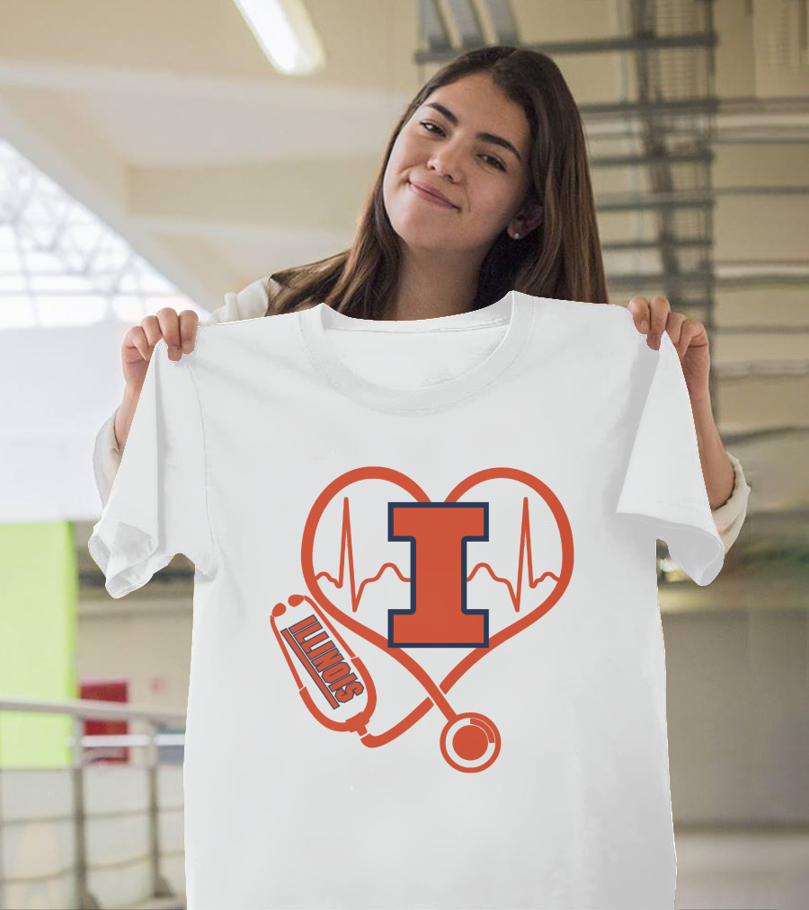 Illinois Fighting Illini Nurse Love Heartbeat Stethoscope T-Shirt