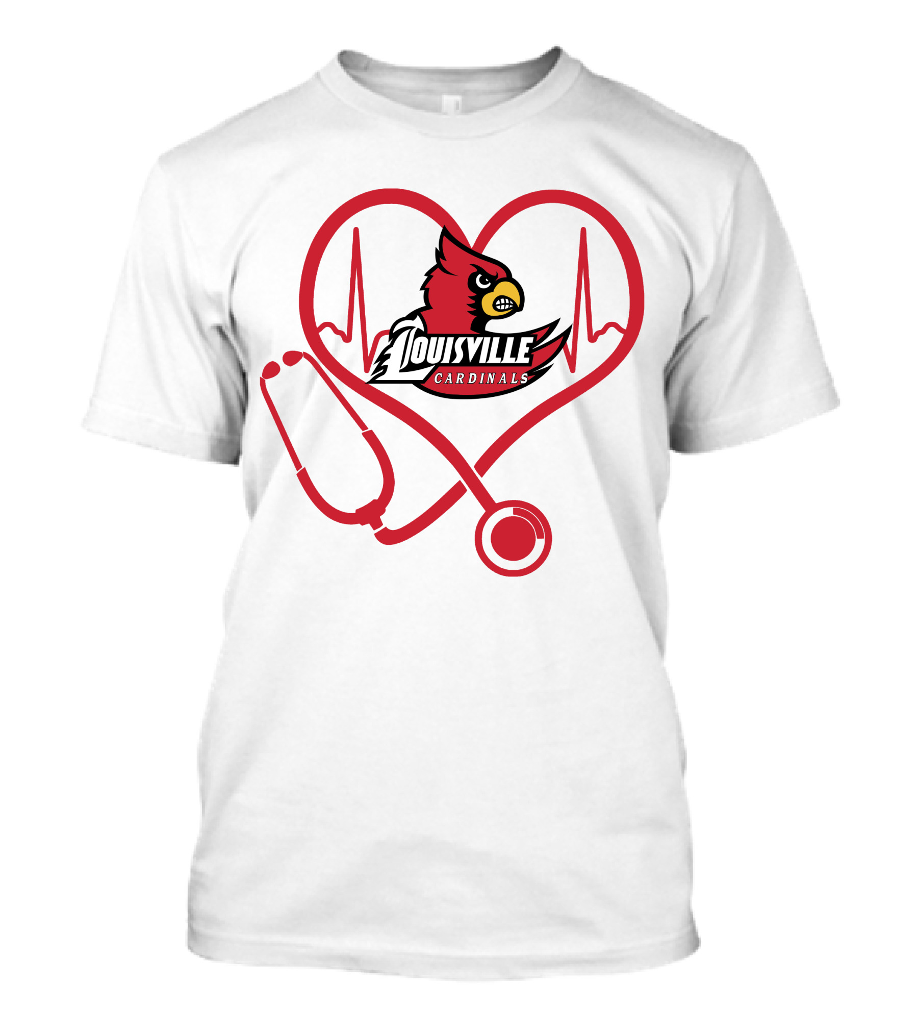 Nurse Love Louisville Cardinals Heartbeat Stethoscope T-Shirt