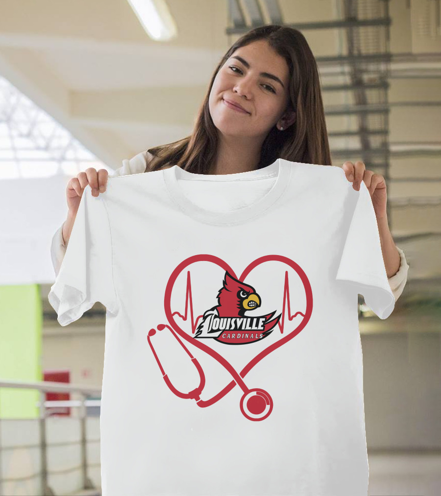 Nurse Love Louisville Cardinals Heartbeat Stethoscope T-Shirt