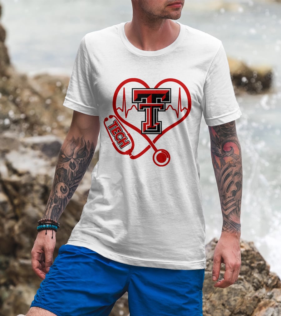 Texas Tech Nurse Heart Stethoscope Love T-Shirt