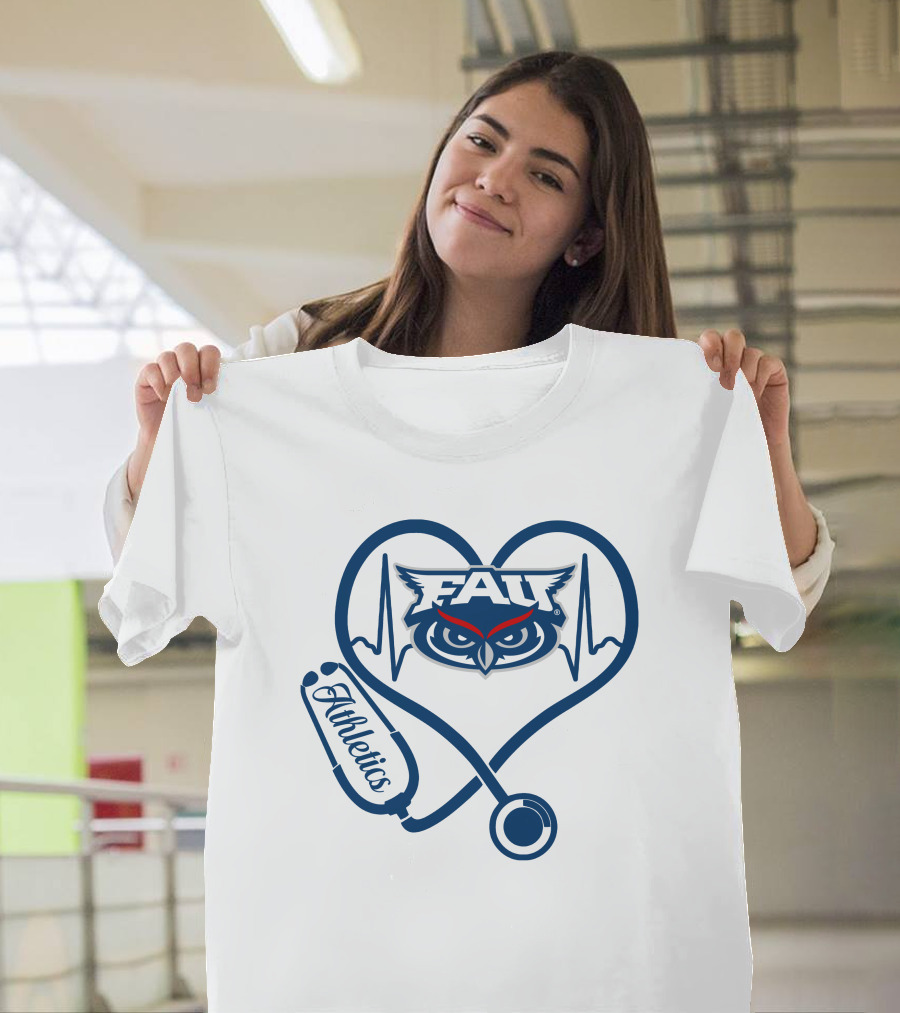 Fau Athletics Heartbeat Owl Nurse Stethoscope T-Shirt