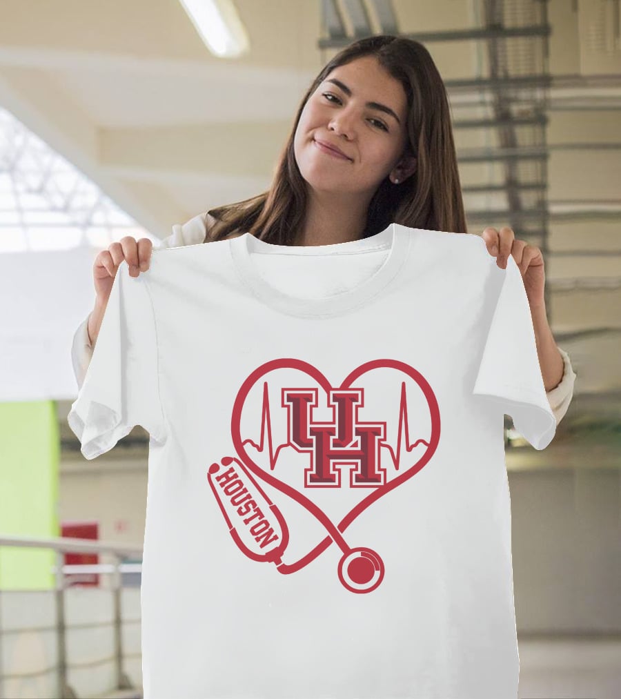 Houston Cougars Nurse Heartbeat Stethoscope Uh T-Shirt