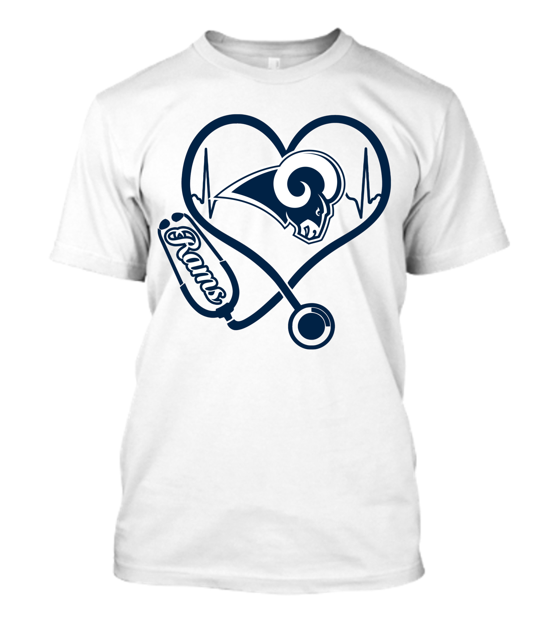Los Angeles Rams Nurse Love Stethoscope Heartbeat T-Shirt
