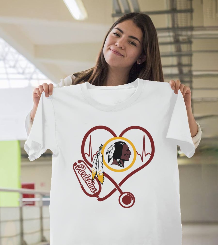 Nurse Love Heartbeat Redskins Stethoscope T-Shirt