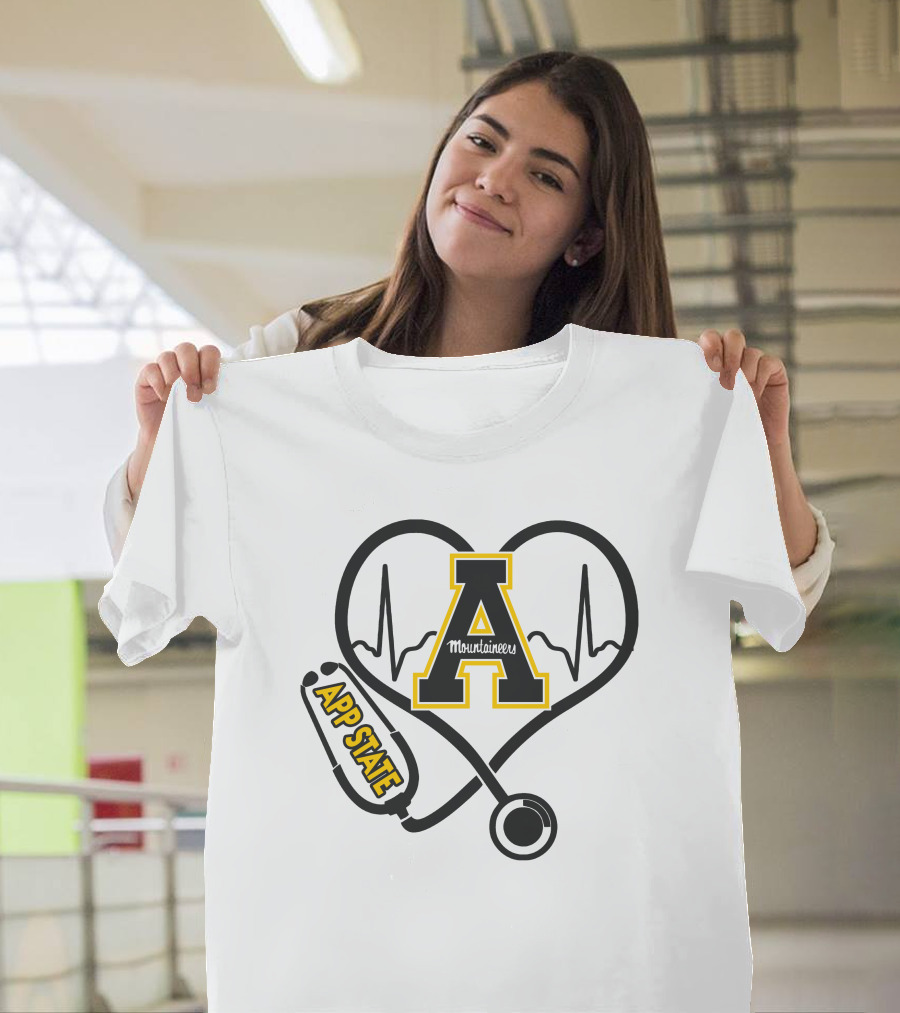 Nurse Heartbeat Love App State Mountaineers A Logo Stethoscope T-Shirt