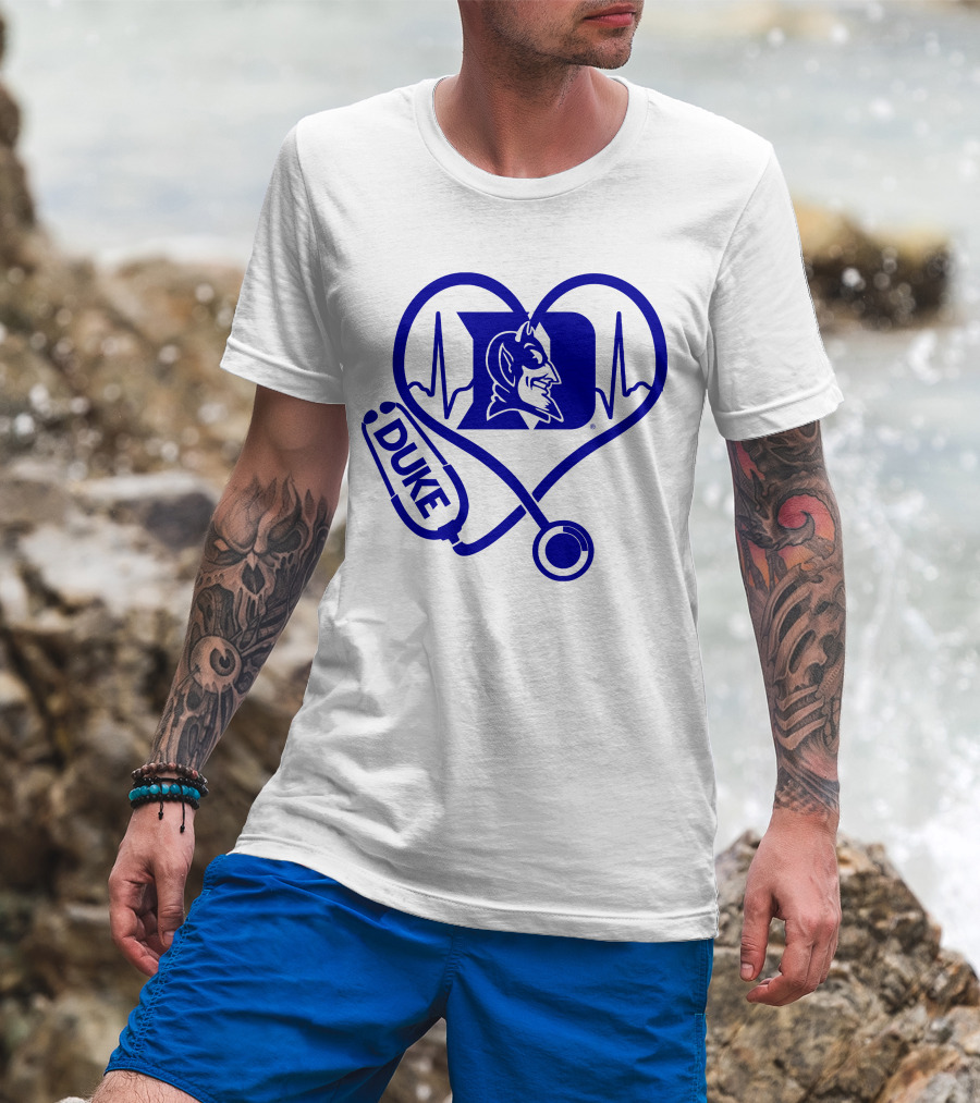 Duke Blue Devils Nurse Love Heartbeat Stethoscope T-Shirt