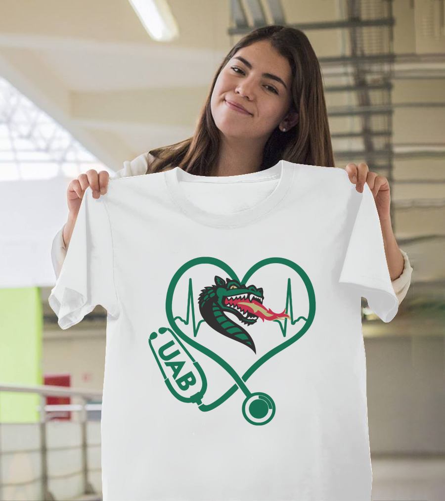 Nurse Love UAB Blazers Heart Stethoscope Dragon T-Shirt