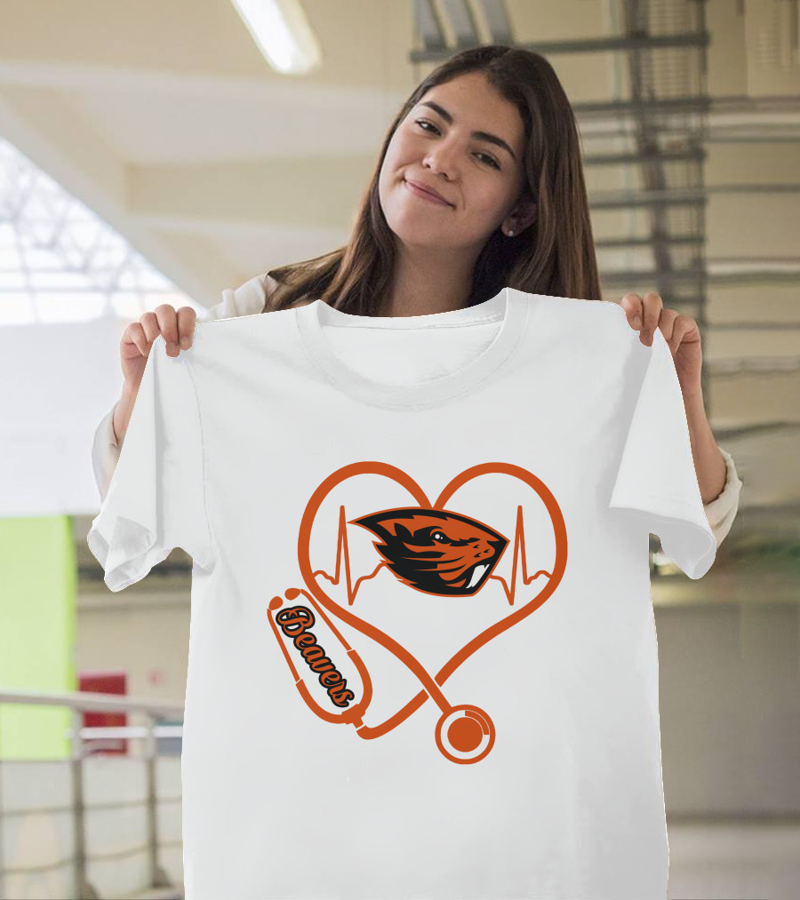 Beavers Nurse Love Oregon State Heartbeat T-Shirt