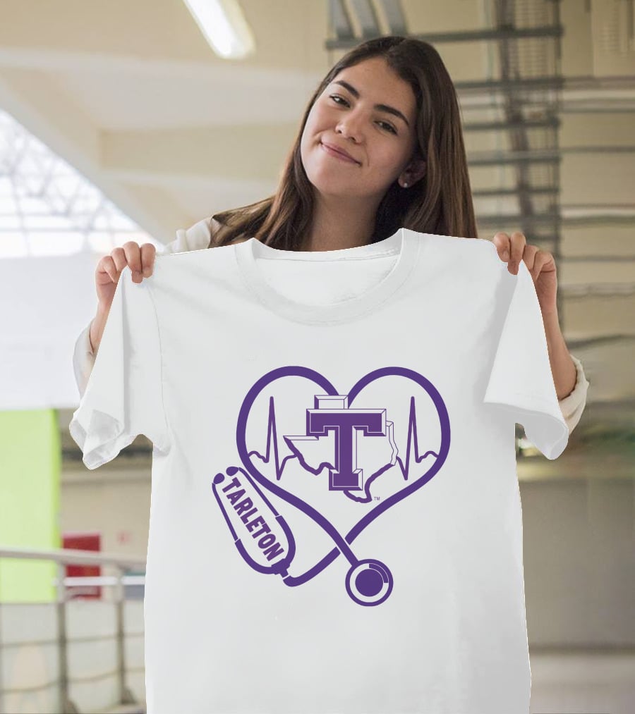 Tarleton State Stethoscope Heartbeat Nurse Love Texas Map T-Shirt