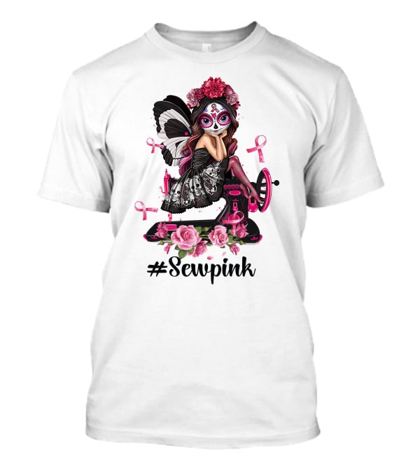 Sewpink Butterfly Sugar Skull Sewing Machine Ribbon Roses T-Shirt