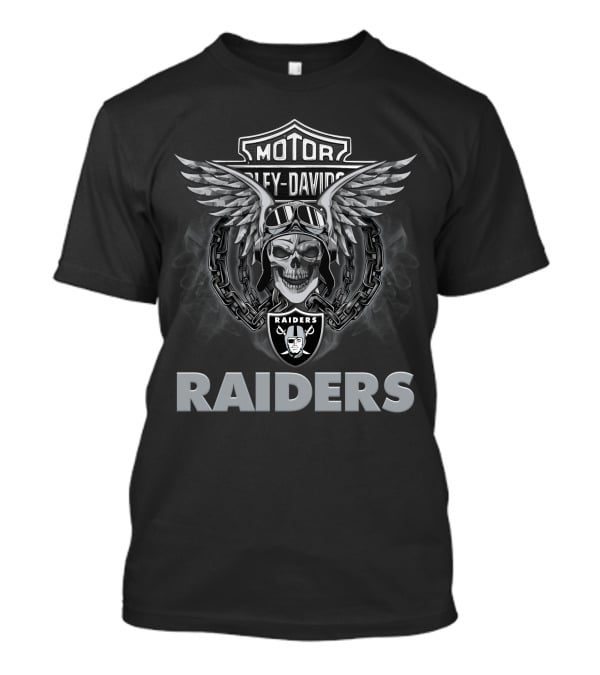 Harley Davidson Motor Skull Wings Biker Nfl Las Vegas Raiders T-Shirt