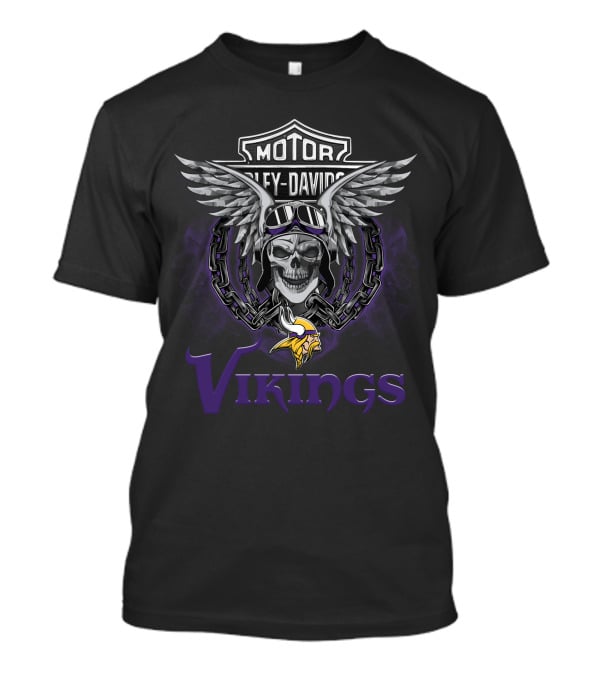 Harley Davidson Motorcycles Vikings Minnesota Nfl Skull Wings Chain Helmet T-Shirt