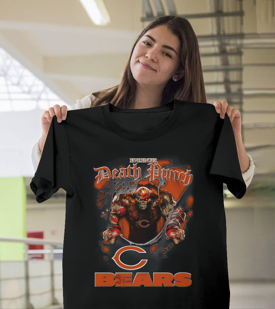 Five Finger Death Punch Harley Davidson Chicago Bears Nfl Biker T-Shirt
