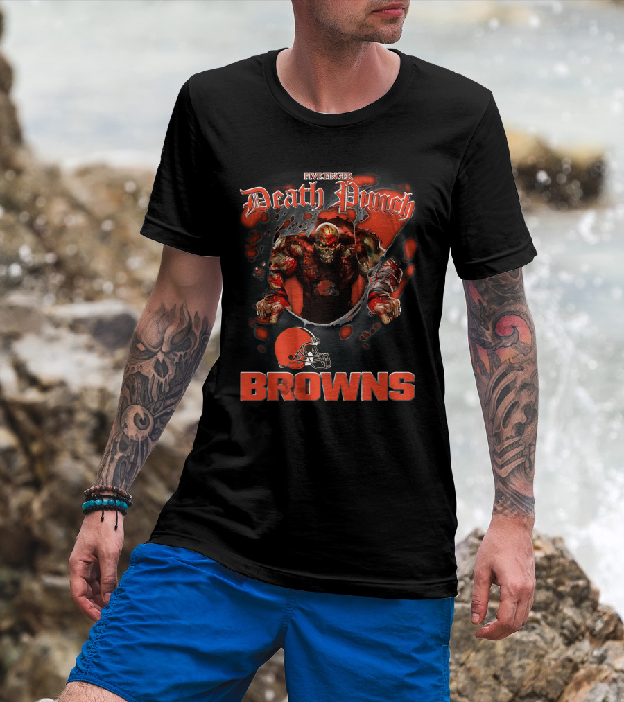 Five Finger Death Punch Browns Harley Davidson Motorcycle Biker Nfl Cleveland Browns T-Shirt