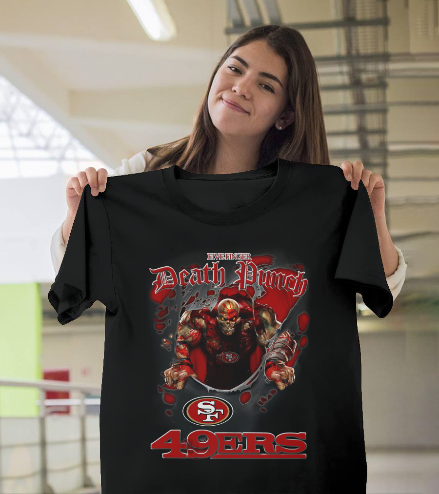 Five Finger Death Punch Sf 49ers Nfl Crossover Harley Davidson Motorcycle Biker T-Shirt
