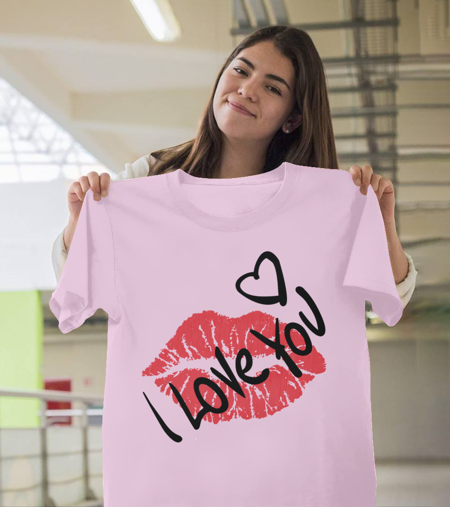 I Love You Red Lipstick Kiss with Heart T-Shirt