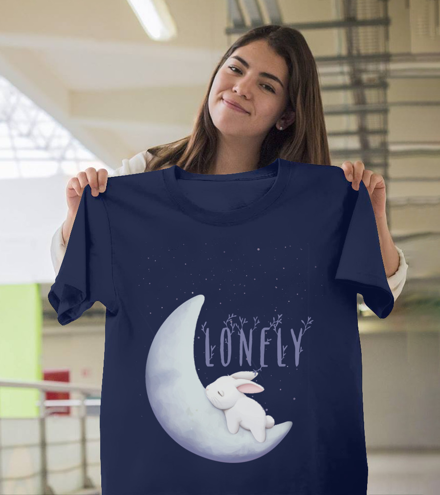 Lonely Moon with Sleeping Bunny on Crescent T-Shirt