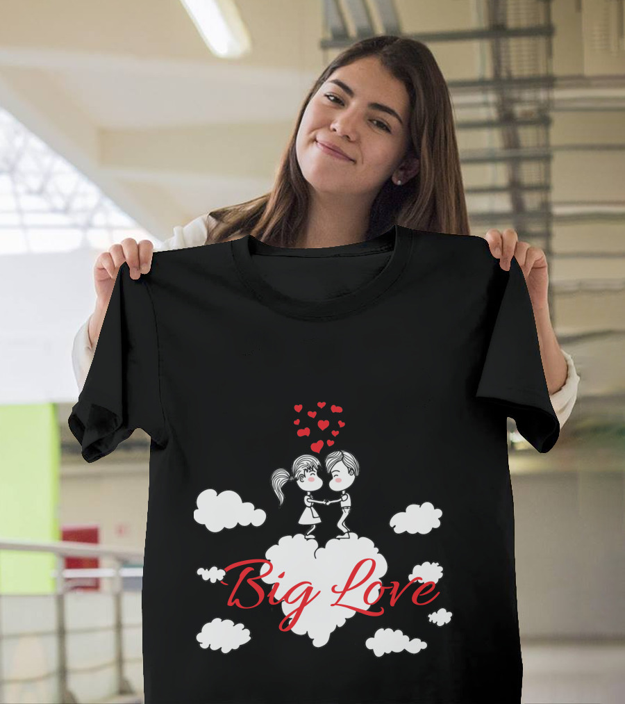 Big Love Holding Hands on Cloud with Red Hearts T-Shirt