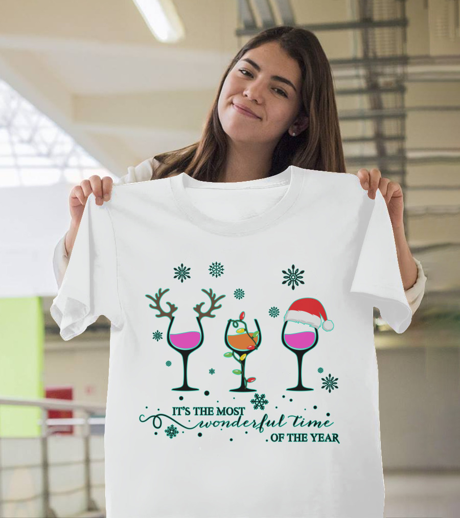 It's The Most Wonderful Time Of The Year Snowflakes Wine Glasses T-Shirt