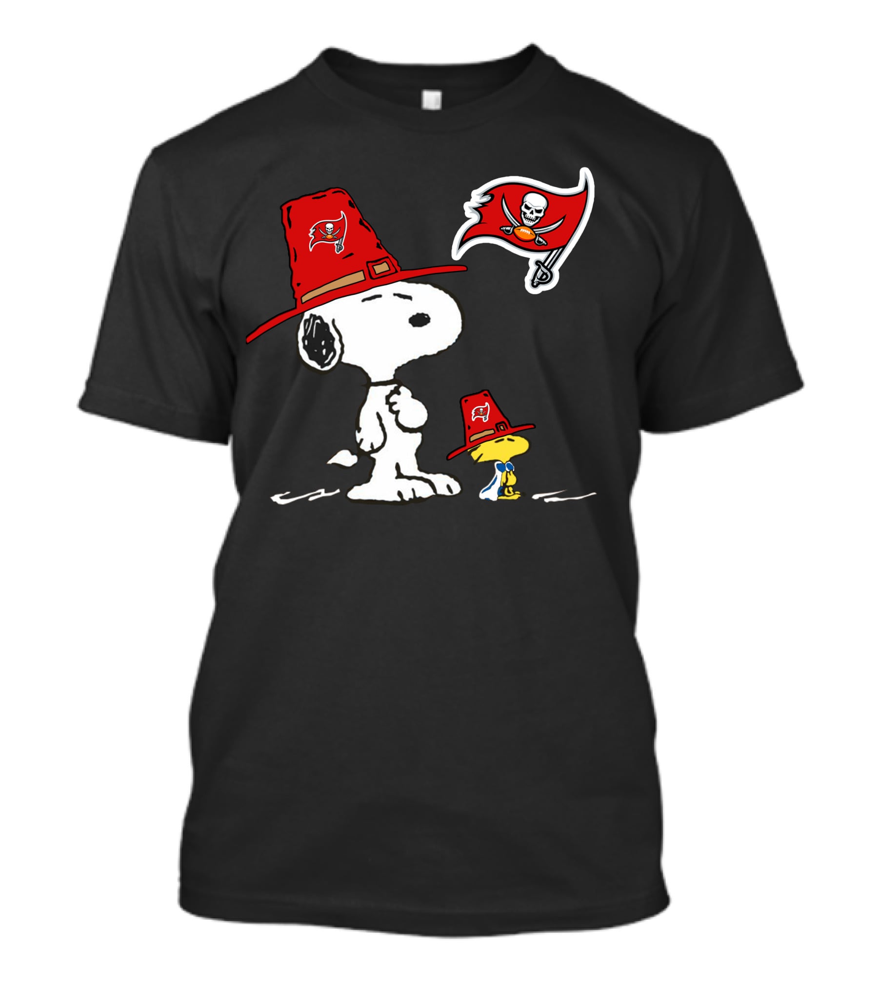 Buccaneers Snoopy And Woodstock With Tampa Bay Flag T-Shirt