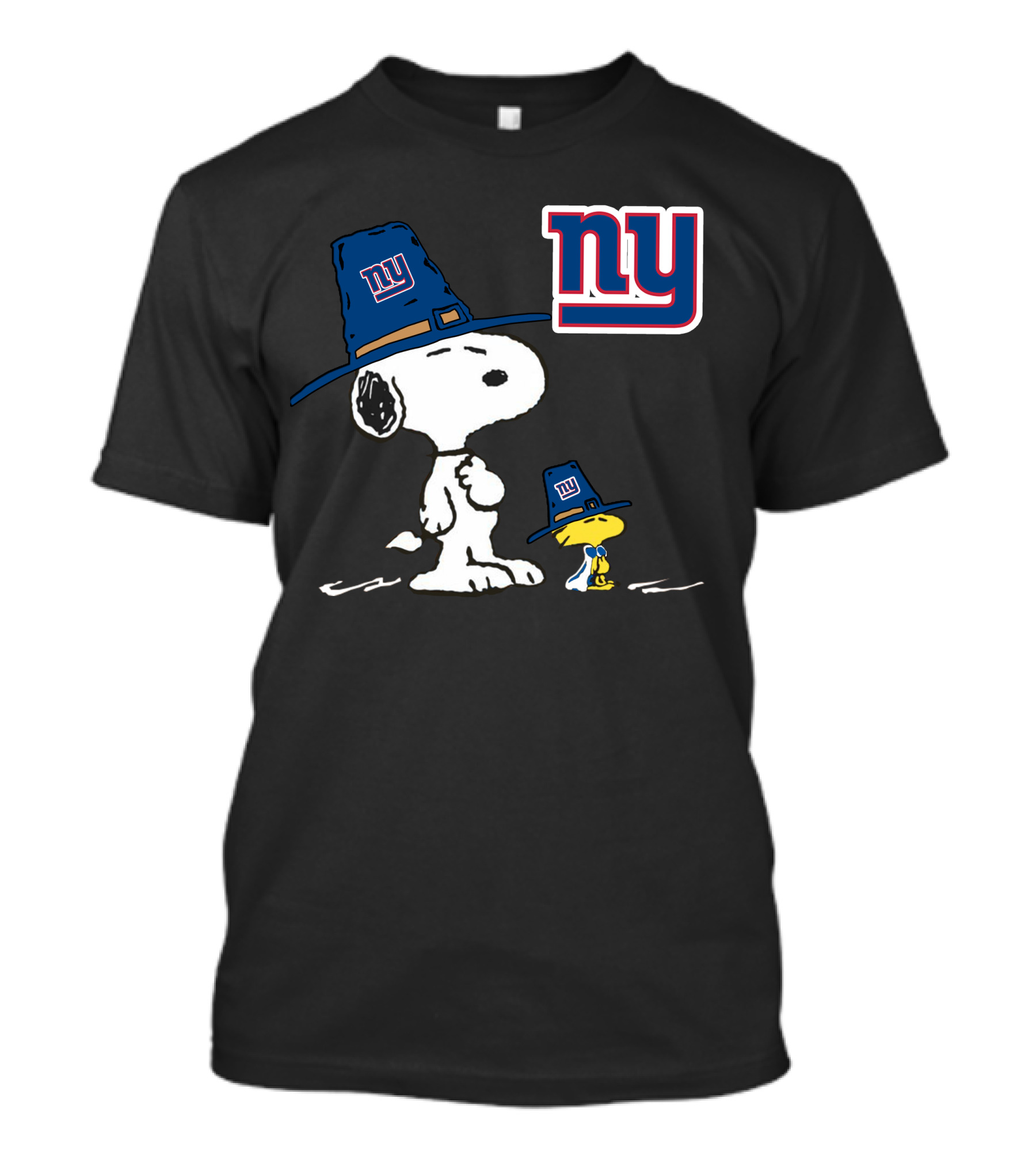 New York Giants Snoopy And Woodstock Pilgrim Hat Celebration T-Shirt