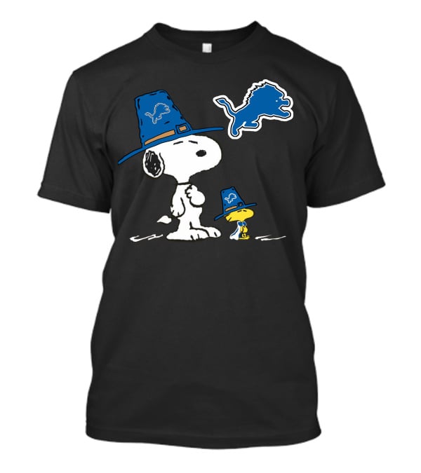 Snoopy Woodstock Detroit Lions Thanksgiving Pilgrim Hats T-Shirt