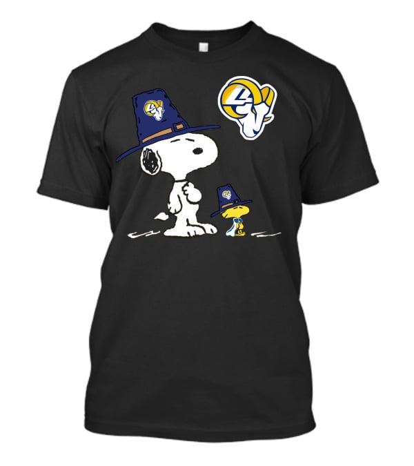 Snoopy And Woodstock In Rams Hats With Rams T-Shirt