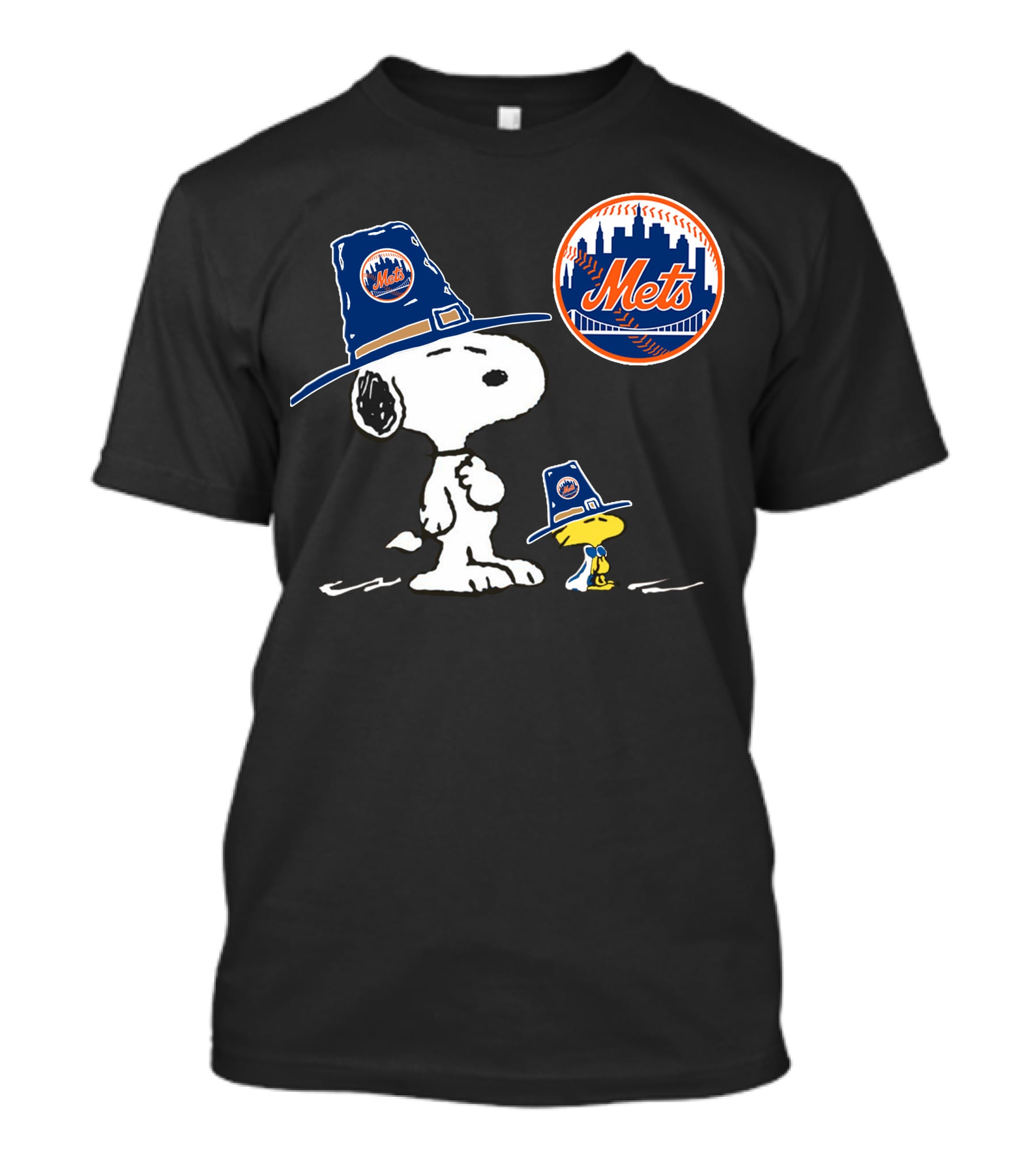 Mets Peanuts Snoopy And Woodstock Thanksgiving Pilgrim Hats T-Shirt