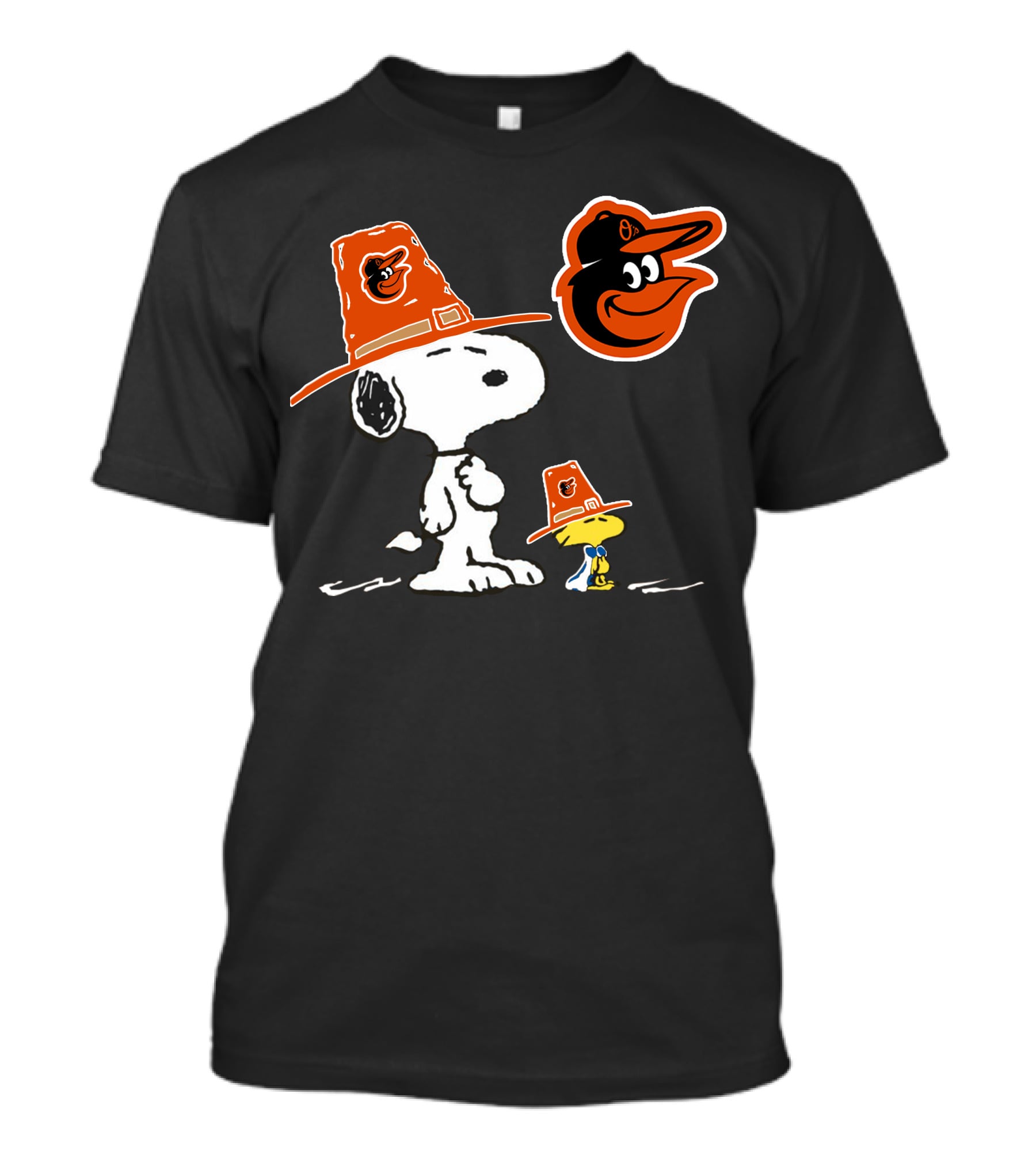 Snoopy Woodstock Orioles Thanksgiving Pilgrim Hats T-Shirt