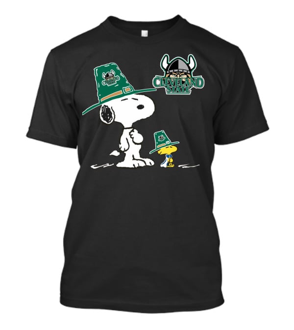 Cleveland State Vikings Snoopy And Woodstock In Green Pilgrim Hats T-Shirt