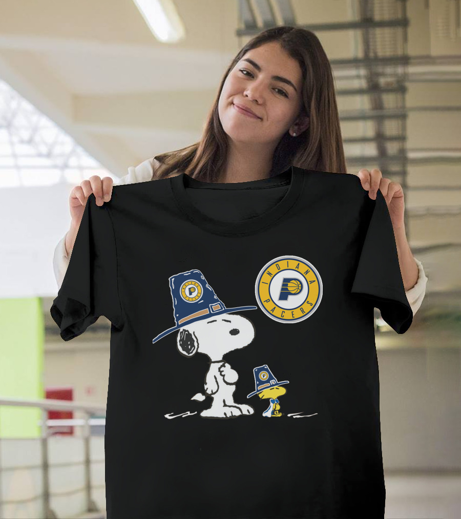 Indiana Pacers Snoopy And Woodstock In Team Hats T-Shirt