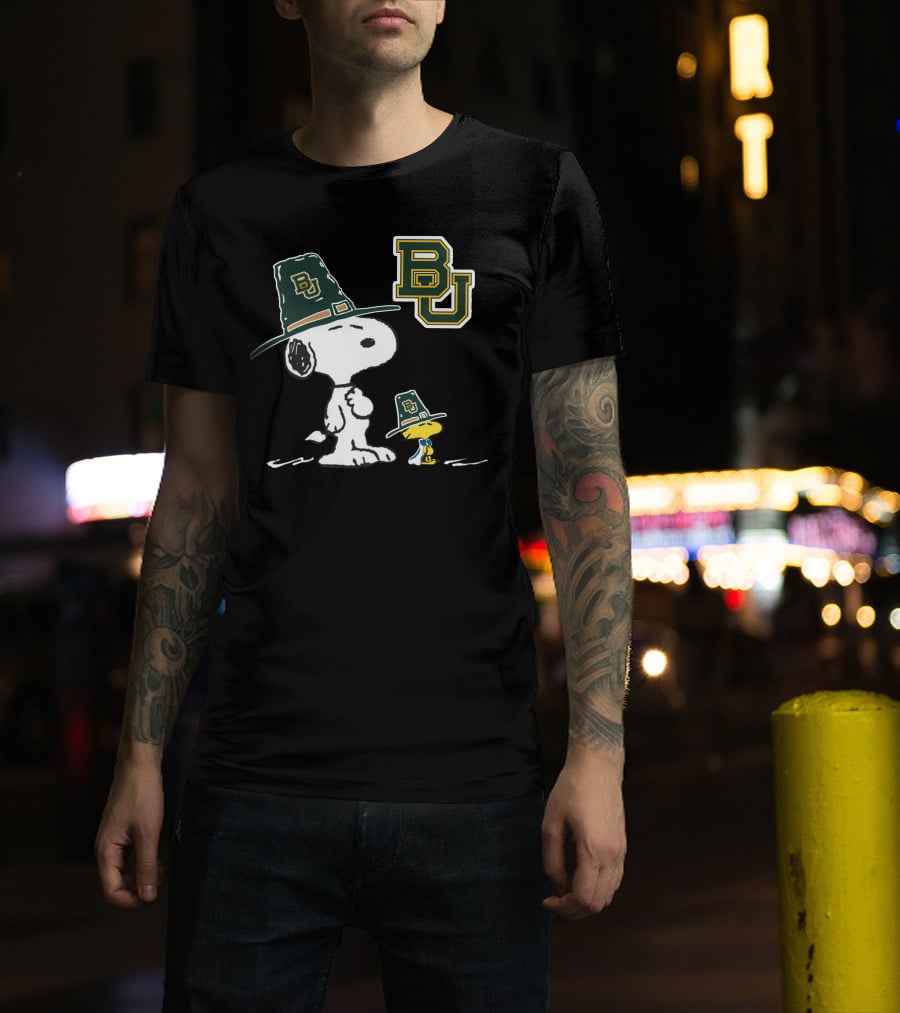 Baylor BU Snoopy And Woodstock In BU Green Hats T-Shirt