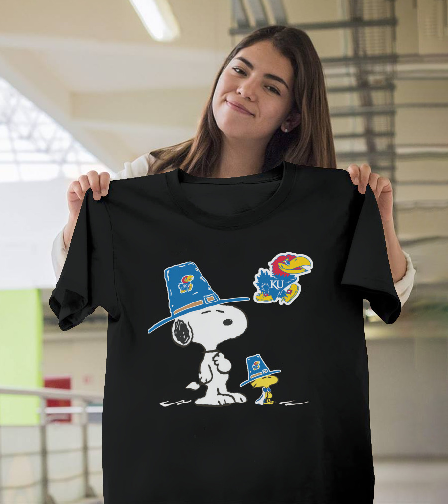 Kansas Jayhawks Snoopy Woodstock Pilgrim Hats KU Jayhawk T-Shirt