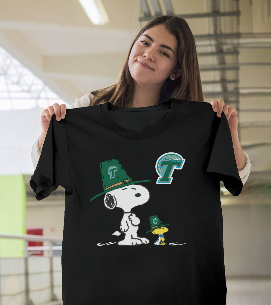 Tulane Green Wave Snoopy Woodstock Pilgrim Hat T-Shirt